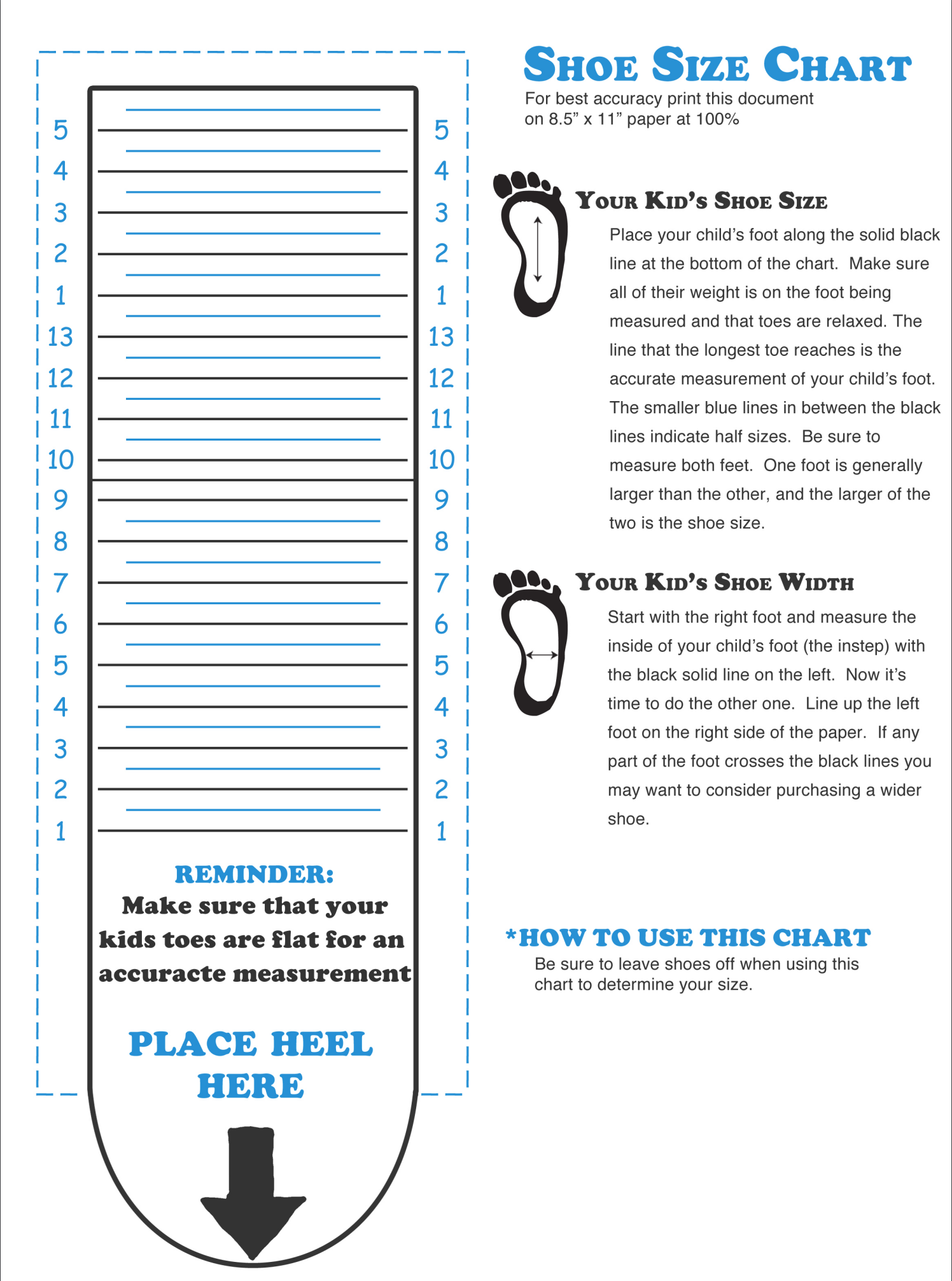 Kids Foot Measure Chart